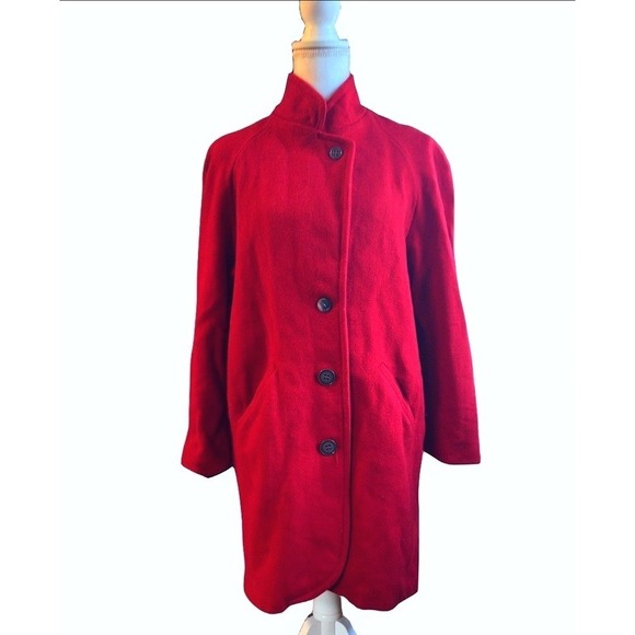 Vintage Jackets & Blazers - Vintage Red Wool Coat Mid‎ Length Button Front Women's Medium
